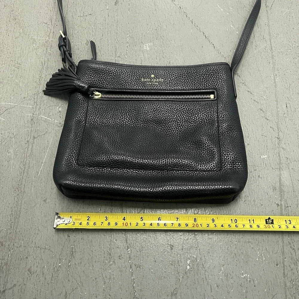 Kate Spade New York Pebbled Leather Crossbody Bag Black Tassel Zip Purse - Picture 7 of 16